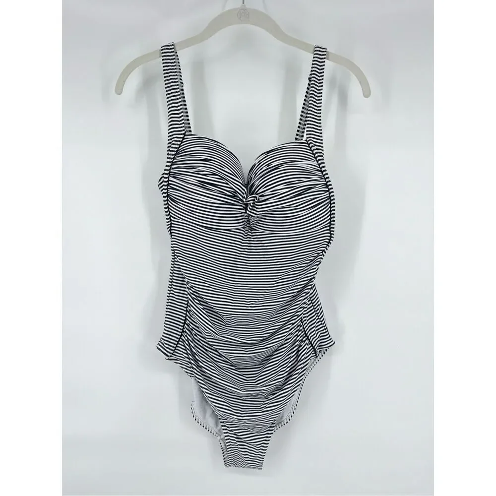 Nip Tuck Sorrento Stripe Joanne Twist Front One Piece Swim Suit Black Size US 10